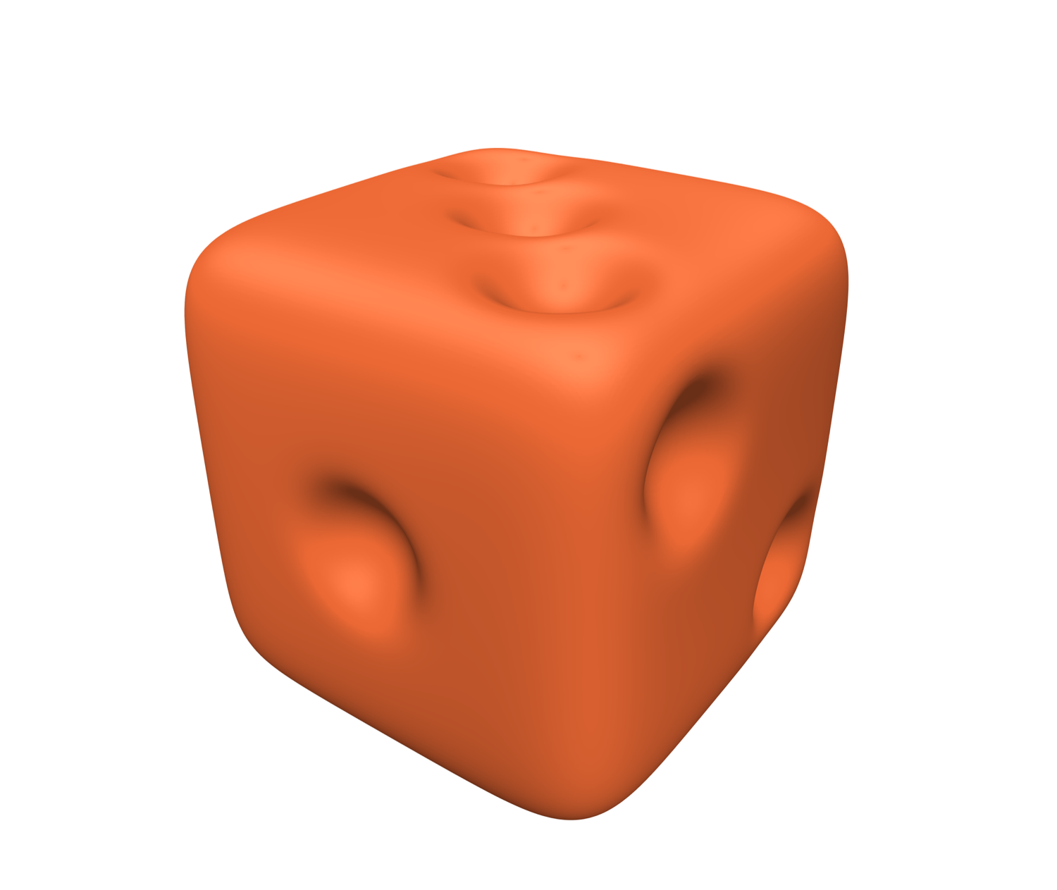 A rounded die with hemispherical pips