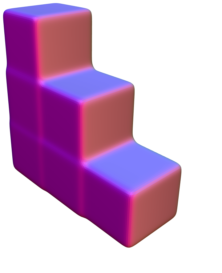 The staircase with each face coloured by the direction of its normal
