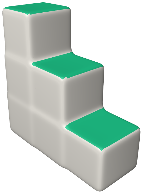 All three treads painted the same colour by normal-only clustering
