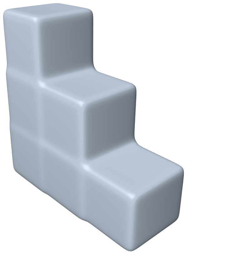 A three-step staircase solid with slightly rounded edges